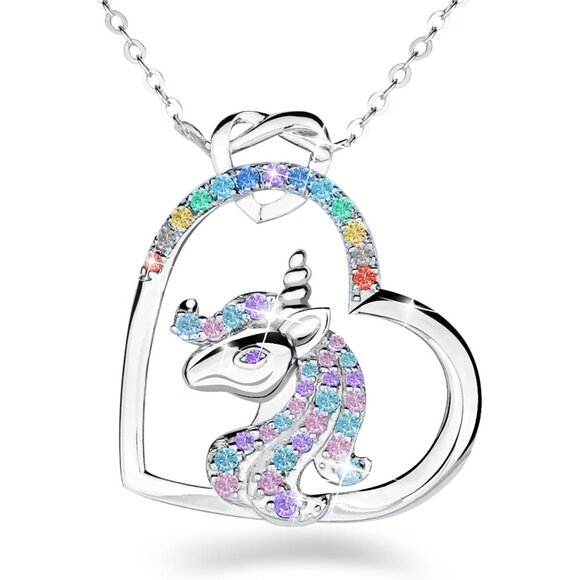 925 Sterling Silver Multicolored Trendy Unicorn Necklace for Women Girls Kids - Picture 1 of 7